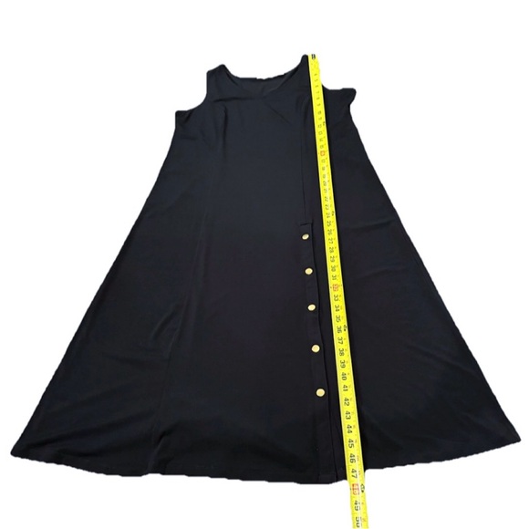 Susan Graver Black Liquid Knit Maxi Dress Gold Snap Side Slit LP Large Petite - Picture 7 of 9
